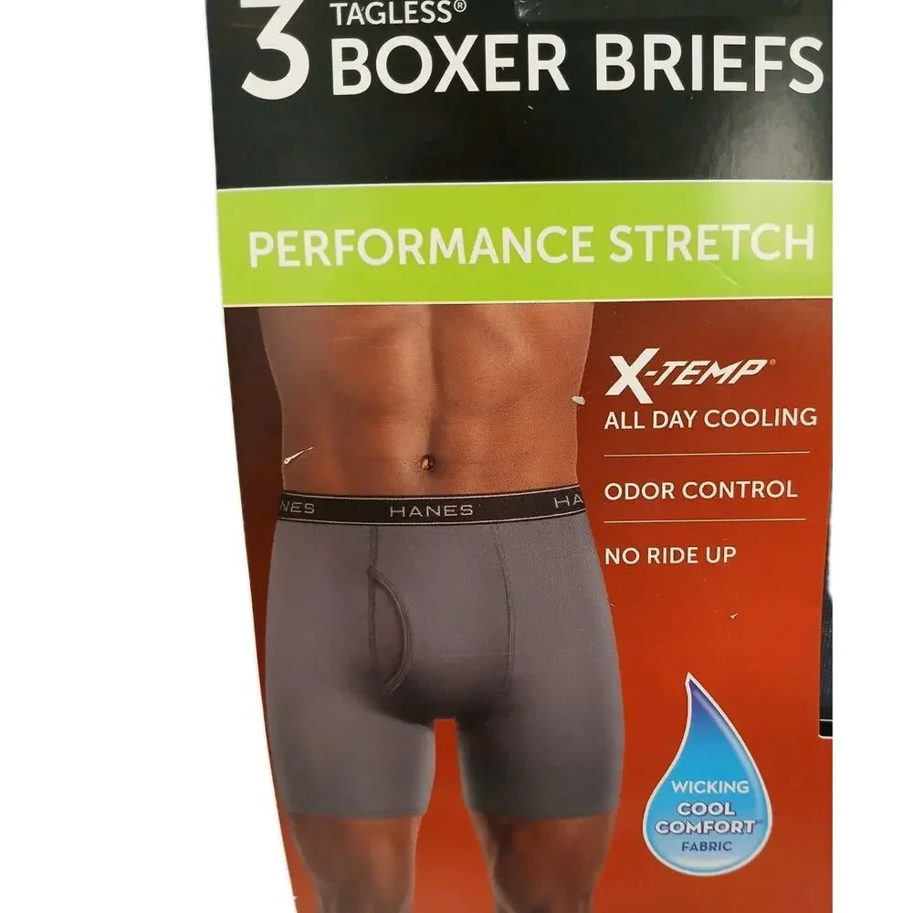 Hanes 3 Pc Boxer Briefs‎ X-Temp Comfort Stretch 2XL Black Gray Cool Odor Control